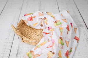 Musselin "Happy Ice Cream" white 0,5 m
