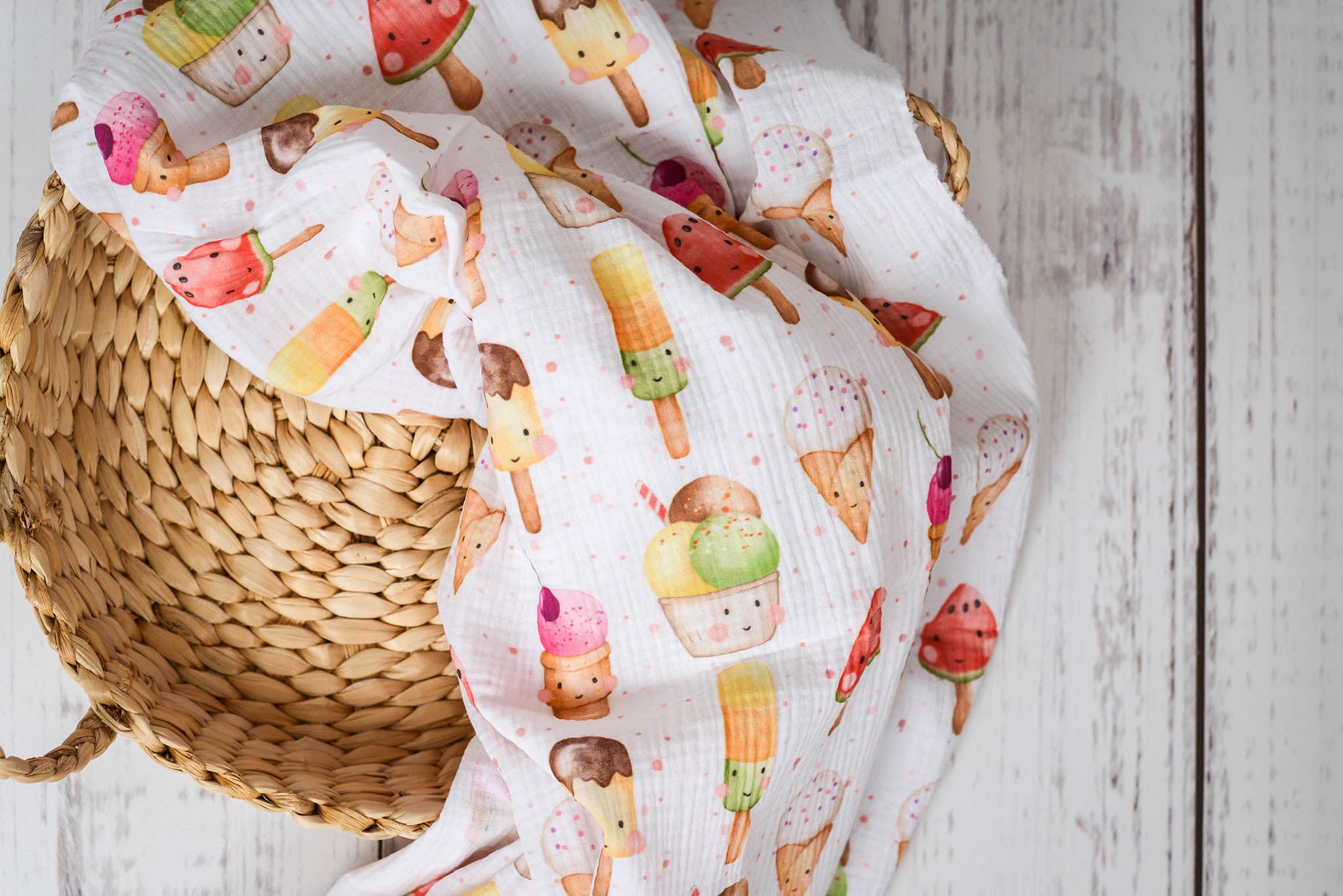 Musselin "Happy Ice Cream" white 0,5 m