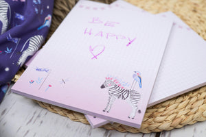Notizblock kariert "Gabelracke und Zebra"