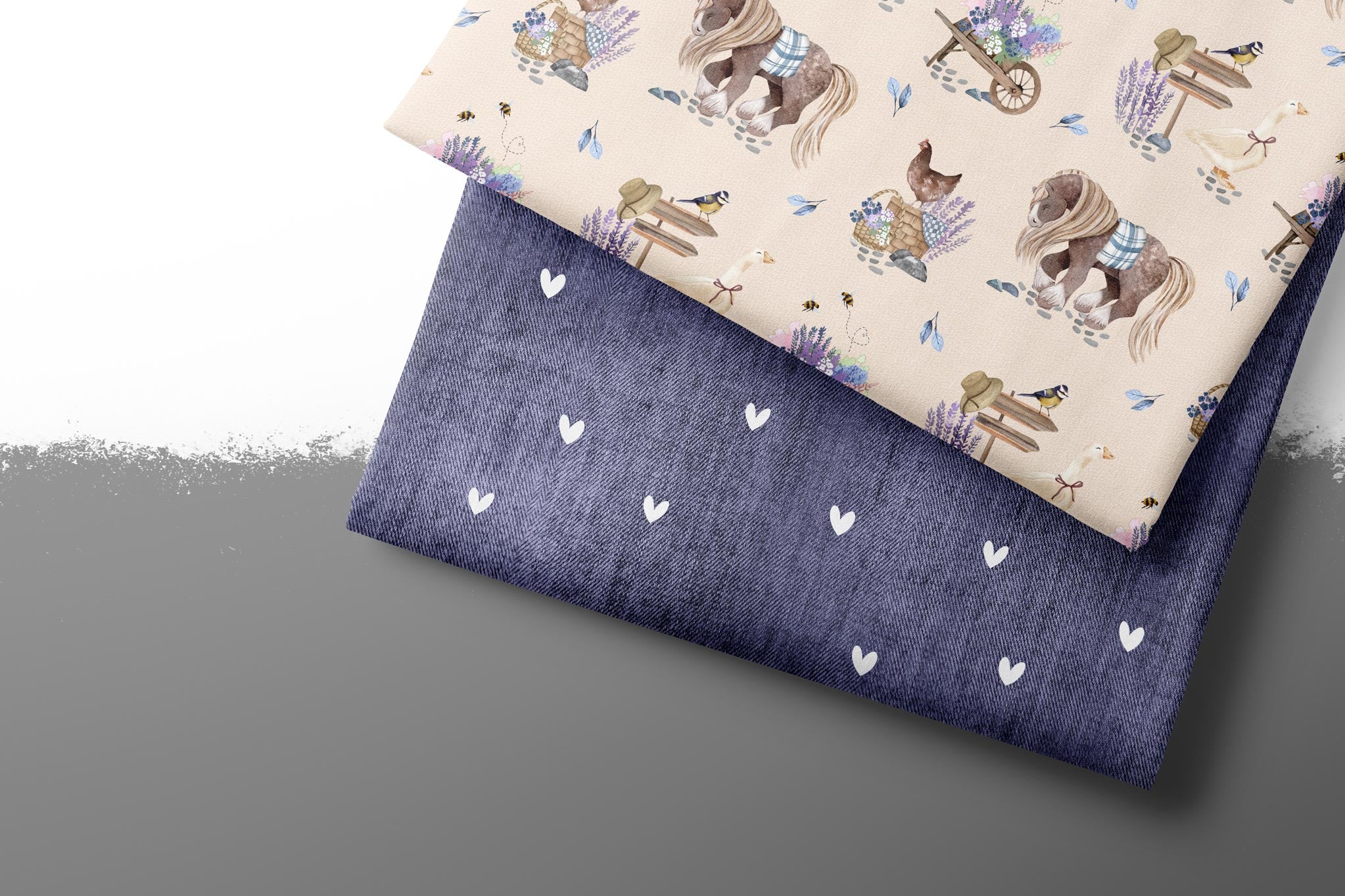 Premium BIO French Terry "Jeansoptik" twilight Herzchen 0,5 m