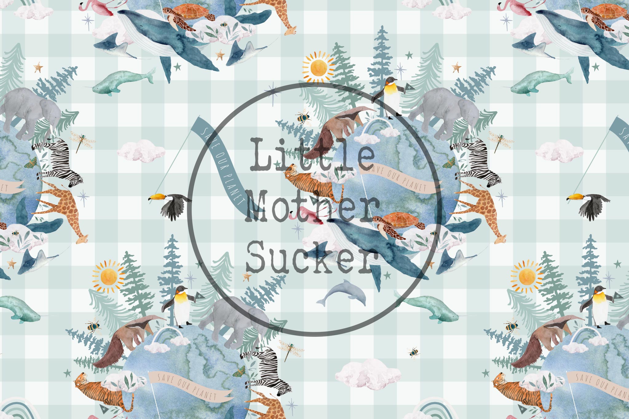 BIO French Terry "Save our planet" gingham 0,5 m