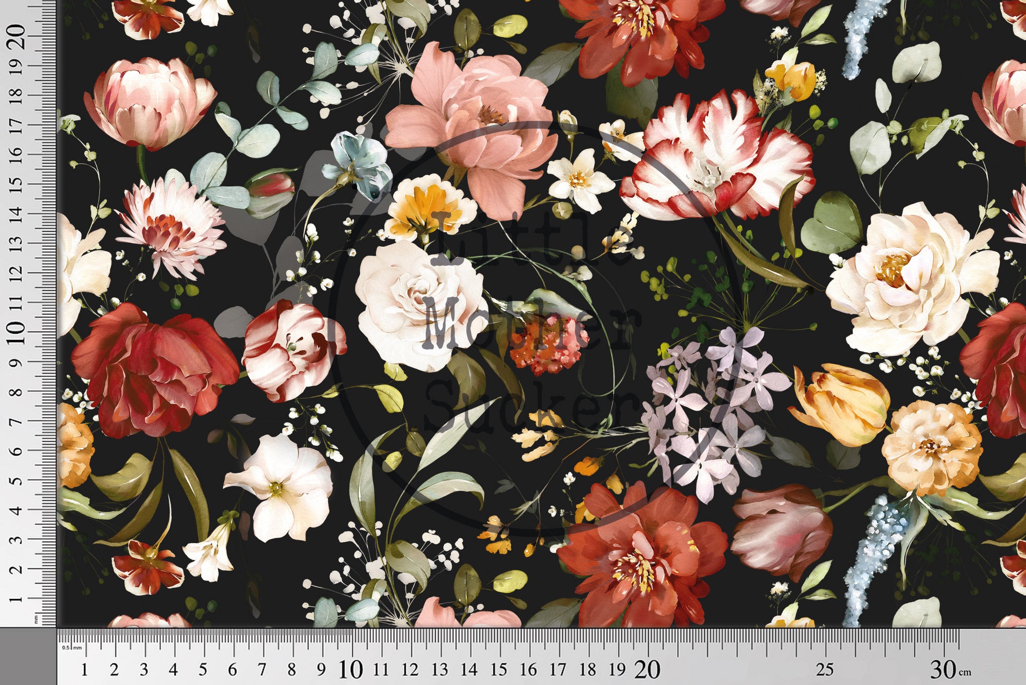 Premium BIO Jersey "Garden Flowers" 04 black 0,5 m
