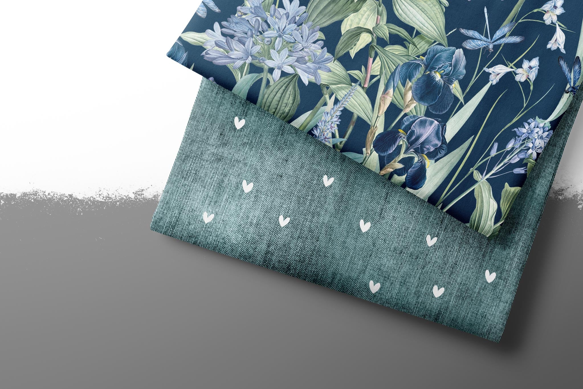 Premium BIO French Terry "Jeansoptik" icy Herzchen 0,5 m