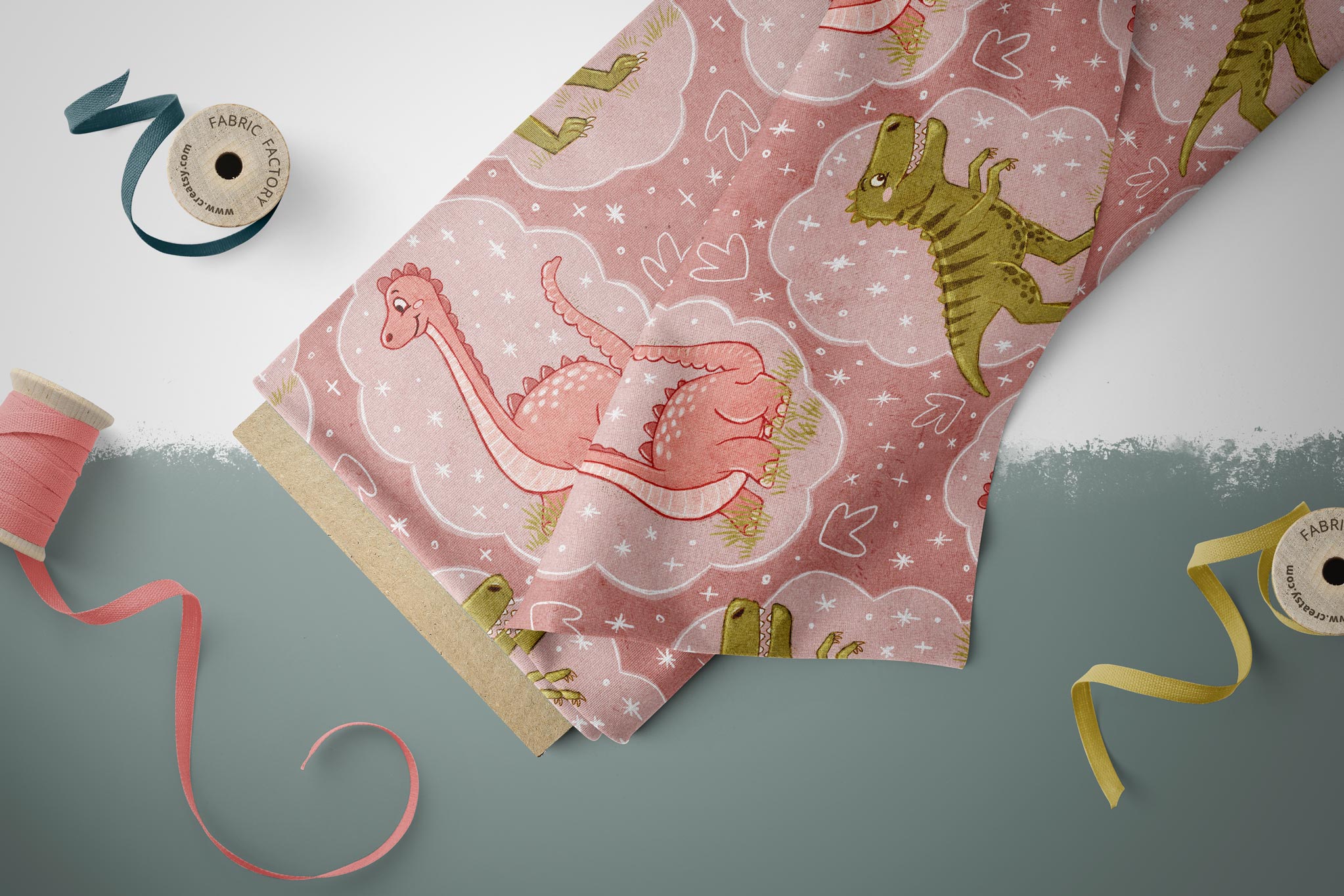 BIO French Terry "Happy Dinos" rosa 0,5 m