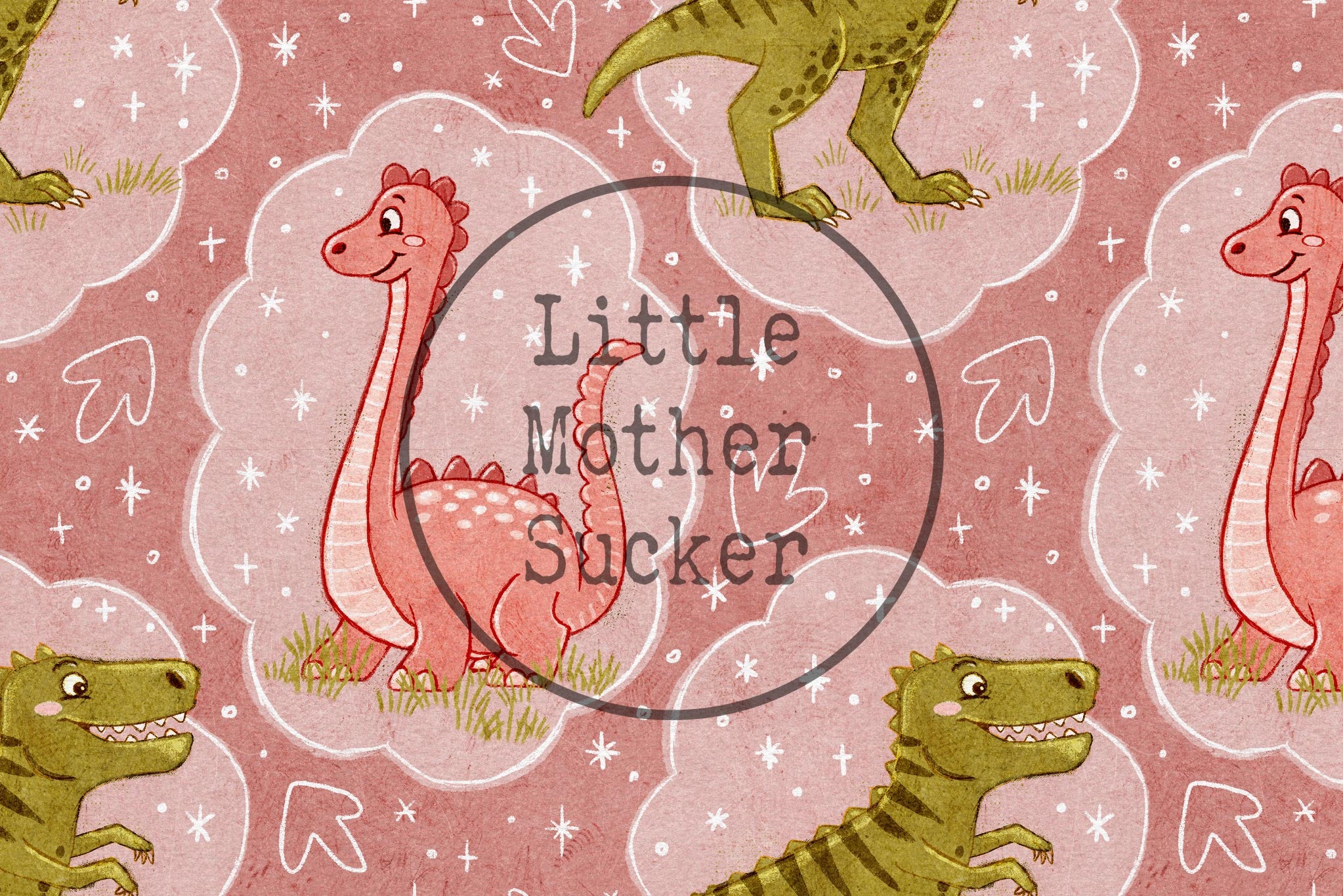 BIO French Terry "Happy Dinos" rosa 0,5 m