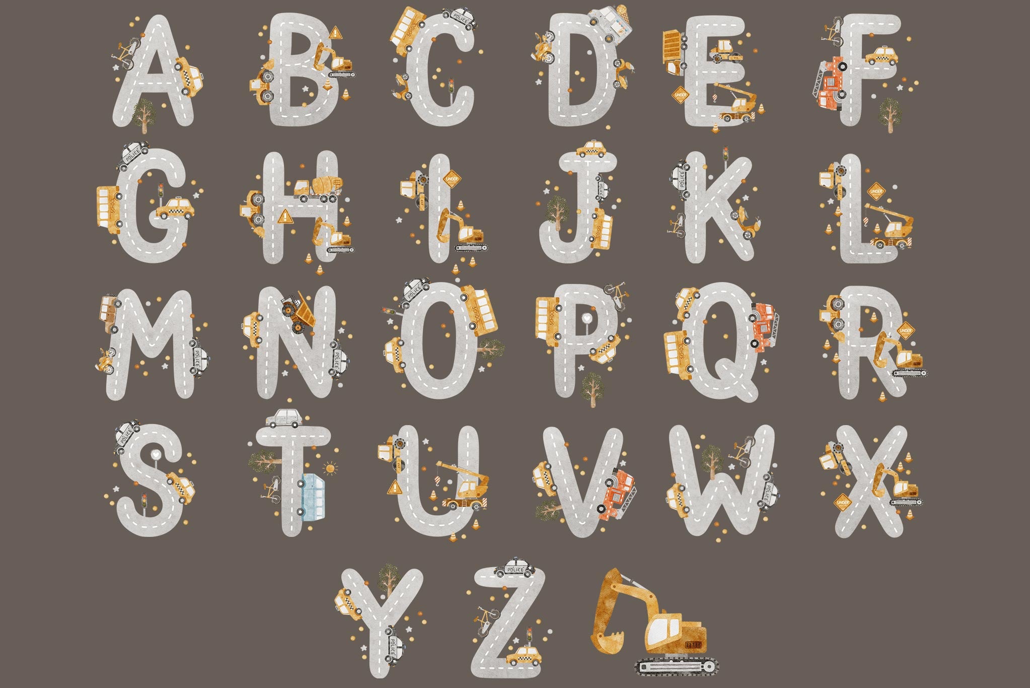 Design "Cars" Alphabet stone COLLECTION