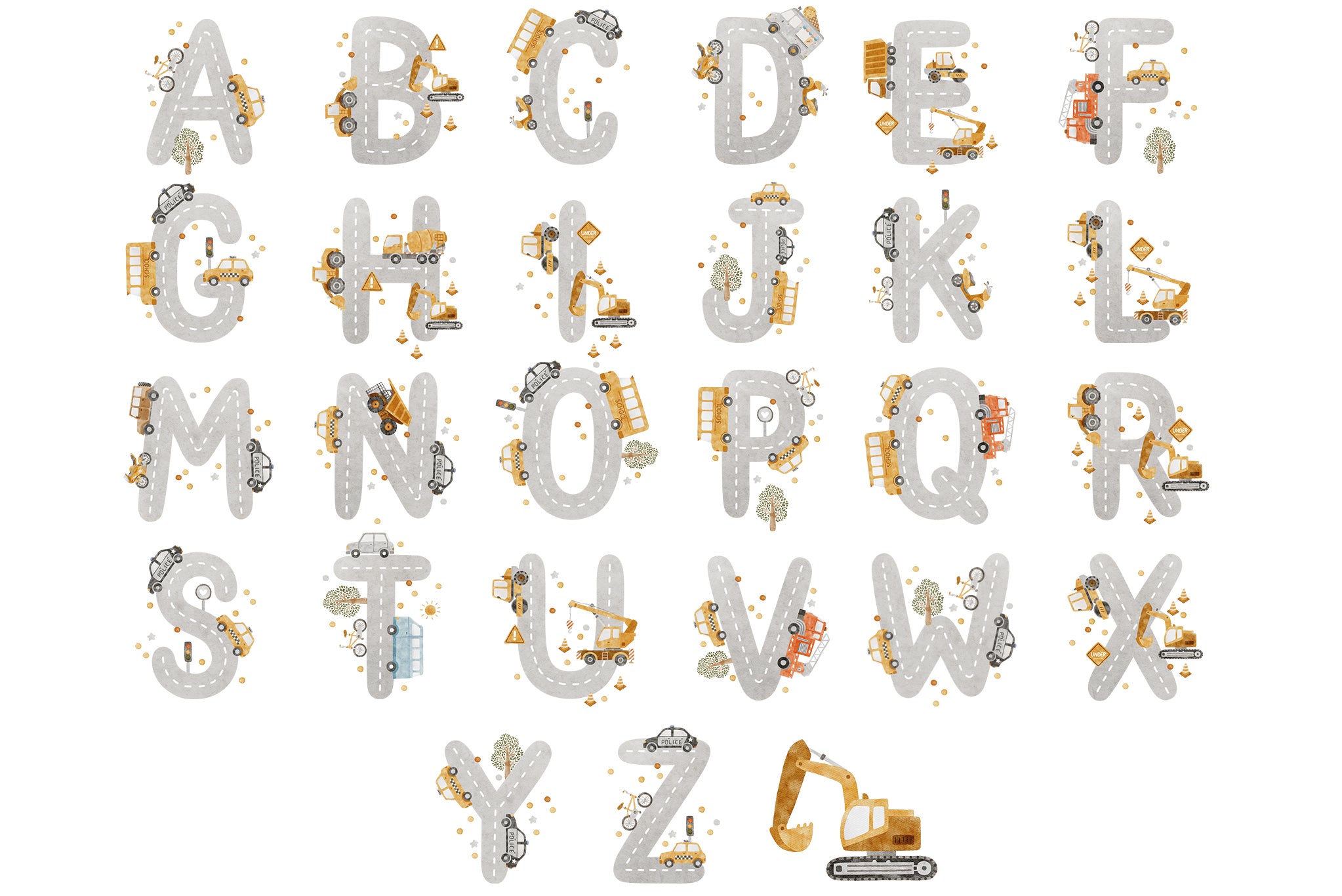 Design "Cars" Alphabet white COLLECTION